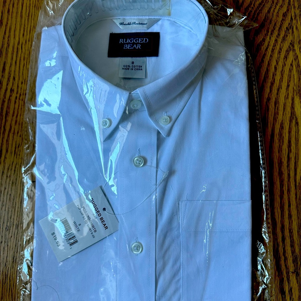 Rugged Bear Short Sleeve white button down shirt size 8